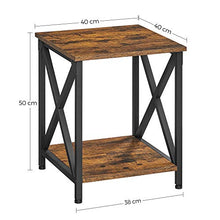 VASAGLE Tavolino, Comodino con Struttura ad X in Acciaio e Ripiano Inferiore, Stile Farmhouse Industriale, 40 x 40 x 50 cm, Marrone Vintage e Nero LET277B01