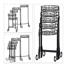 Relaxdays Supporto Metallico per Piante, 5 Livelli, Rotondo, Interno ed Esterno, Richiudibile, HxLxP 65x125x23cm, Nero