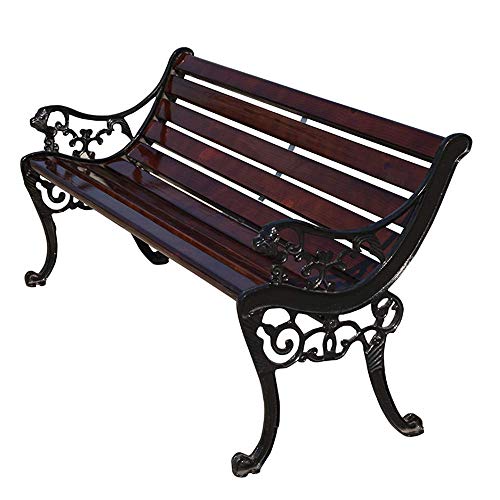 UWY Panchina per Balcone da Giardino a 3 posti con Sedile da terrazza, mobili da Esterno con Struttura in ghisa, panchina in Legno massello, Sedile a doghe con Schienale e bracciolo, per Prato /