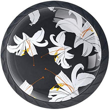 Fiore bianco Lily Black Pomelli per Porta Set di 4 Pomelli per Mobili Manopole per Cassetti Cucina Armadio Vetro