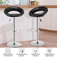 COSTWAY Set di 2 sgabelli da Bar, sgabelli da Cucina per bancone con poggiapiedi, Girevole,Cuoio in PU, (Nero)