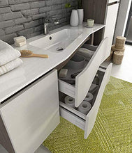 Mobile da bagno colore Rovere Tranche , specchio con luci a led, Misura: L.165 P.46/35 cm, Top bianco, Lavabo In Ocritech C/Vasca Integrata