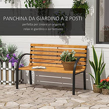 Outsunny Panca in Legno 2 Posti, Panchina da Esterno, Giardino, Balcone o Terrazzo 122x60x80cm, Nero e Color Legno