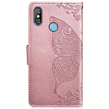 Saceebe Compatibile con Xiaomi A2 lite/Redmi 6 pro Custodia pelle Cover a libro Portafoglio Flip Case [Custodia in pelle goffrata con fiori e farfalle con cordino] Bumper,oro rosa
