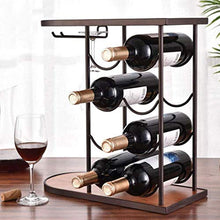 LDM Portabottiglie per Vino, 8 Bottiglie di portabottiglie in Legno + Ferro battuto Stand-Alone espositore da banco, scaffale Creativo per la Decorazione dell'Armadio per la casa