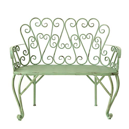 Retro panchina in ferro battuto panchina del parco, Sedile retrò in ferro battuto con decoro da giardino, Poltrona da giardino decorata con braccioli e schienale, Impermeabile e antiruggine