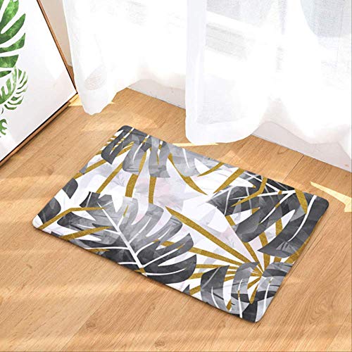 QZHYGE Pianta Banana Tappetino da Bagno Foglie di Marmo Palme Portico Tappeti Tappeti d'ingresso Decorazione Nero Grigio Coral Fleece 40cmx60cm 10