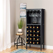 RELAX4LIFE Portabottiglie per Vino in Legno, Scaffale per Minimo 20 Bottiglie di Vino con Appendi Calici, Cantinetta con Ripiani e Porta Calici per Vino, Champagne (Nero)