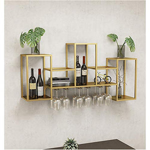 Porta bottiglie da vino Portabottiglie da parete con ripiano espositivo, portabottiglie industriale da appendere con 6 portabicchieri, ripiani a muro per esposizione di vini, oro / 41,7 x 7,87 x 16