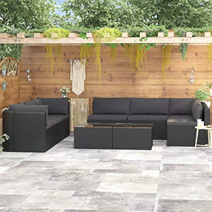 SKM Set Divani da Giardino 9 pz con Cuscini in Polyrattan Nero (92.1kg)