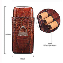 WLMGWRXB Portasigari in Pelle Marrone a 3 Dita di Alta qualità, humidor per sigari Rivestito in Legno di Cedro con taglierina in Acciaio Inossidabile Argento