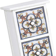 Baroni Mobiletto in Legno Bianco Shabby. Colonnina con 4 cassetti maioliche 27X28X92cm