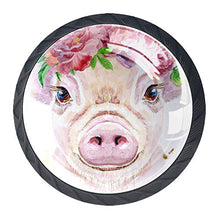Set di 4 maniglie rotonde per armadio da cucina, credenza, cassettiera, cassettiera, con viti, per cucina, comò, armadietto, bagno, armadio, acquerello, maiale rosa floreale divertente