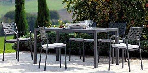 Tavolo Giardino Esterno QUATRIS 160x80 CM Ferro Antico + 8 POLTRONE Alice VERMOBIL Made in Italy