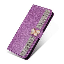 Miagon Diamante Custodia per Xiaomi Redmi Note 9 PRO,Brillante Glitter Farfalla Catena Portafoglio in Pelle PU Cuoio Caso Carte di Slot Cover Protettiva,Porpora