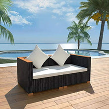 Divano Angolare da Giardino 69.5 x 69.5 x 57.5 cm Divano da Giardino in Polyrattan con 2 Cuscini di Seduta e 2 Cuscini per Lo Schienale -Nero e Marrone