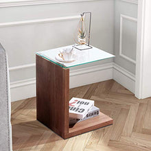 GOLDFAN 2 Livelli di Legno Tavolino Tavolo da Salotto con Vetro Mini Tavolino Moderno e Minimalista Mobile Laterale Divano,Marrone Scuro
