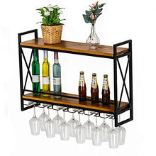JHGJBJ Metallo Vino Rack, Stile Industrial Supporto a Parete di Vetro Vino attaccatura Ferro battuto, Legno massello portabottiglie Doppio Strato con trogolo Vetro di Vino (Size : 60cm)