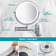 Auxmir Specchio Trucco con Ingrandimento 10X/1X, Specchio Bagno con Luci a 3 Colori, Luminosità Regolabile, Specchio Estensibile, Rotazione a 360°, Alimentato da Batterie AAA, per Bagno Hotel Spa