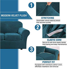 JHLD Velluto Copridivano 4 Pezzo Elasticizzato Fodera per Divano Morbido Sofa Cover Divano Protector Slipcovers Lavabile in Lavatrice per 3 Divano Cuscino-Blu B-3-posti