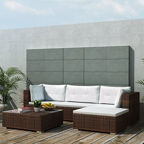 Tidyard Set Divani da Giardino 5 pz con Cuscini in Polyrattan Marrone, Set Divani da Giardino, Set divani da Giardino da Esterno 70 x 70 x 52,5 cm