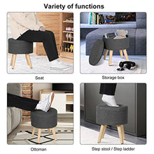 WOLTU SH08dgr Pouf Contenitore Sgabello Basso Sedia Rotonda Poggiapiedi Gambe in Legno Grigio Scuro