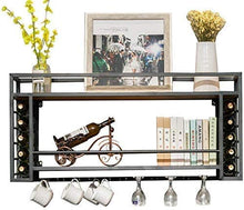 NYDZDM Parete Holder Vino Rack con Vetro (Wood) |Black Metal attaccatura del Supporto di Vino |Cube Holder sospeso Bottiglia di Vino |Ripiani in Legno scaffale Parete Mobile Home Decor