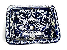 Dolores - Lavabo rettangolare messicano blu, da incasso, con bordo, in ceramica Talavera