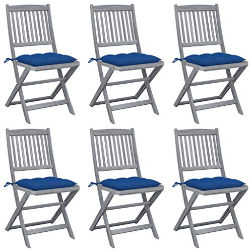 vidaXL Sedie da Giardino Pieghevoli 6pz con Cuscini in Massello Acacia