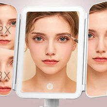 Specchio per il trucco 3 Pagine Specchio cosmetico Specchio da tavolo Specchio dimmerabile Brightness e 1x 2x / 3x Specchio di ingrandimento da 180 ° Specchio Pieghevole a rotazione Pieghevole