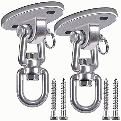 2 Pezzi 2200KG Capacità Acciaio inossidabile 360° Ruote gancio appendiabiti, gancio soffitto, gancio altalena per calcestruzzo Set di legno Parco giochi per bambini Outdoor Seat Trapeze Yoga, GYM