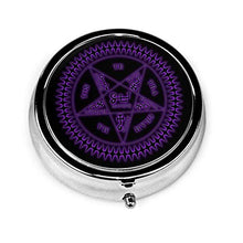 Tetragrammaton Sigil - Contenitore rotondo per pillole con 3 scomparti, in metallo, per medicina e vitamine, per viaggi all'aperto