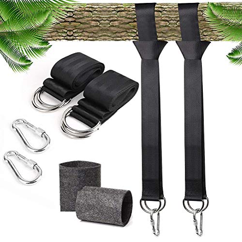 MuZhuo - Cinghie per amaca, 1 paio di cinghie di sospensione, protezione per albero, per altalena, amaca e campeggio, in nylon impermeabile, 150 cm x 5 cm, carico massimo 500 kg, colore: nero