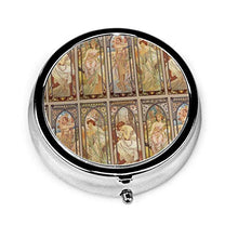 Times of the Day Alphonse Mucha - Contenitore rotondo per pillole a 3 scomparti, in metallo, per medicina e vitamina