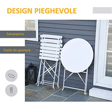 Outsunny Set 3 Pezzi Tavolino con Sedie da Giardino Pieghevoli, Mobili da Esterno in Metallo, Bianco