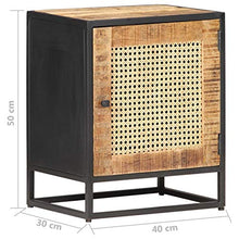 Tidyard Comodino Vintage Industriale in Legno Massello di Mango Grezzo e Canna con Anta 40x30x50 cm,Comodino Camera da Letto Vintage Industriale,Comodino Cameretto Vintage Industriale
