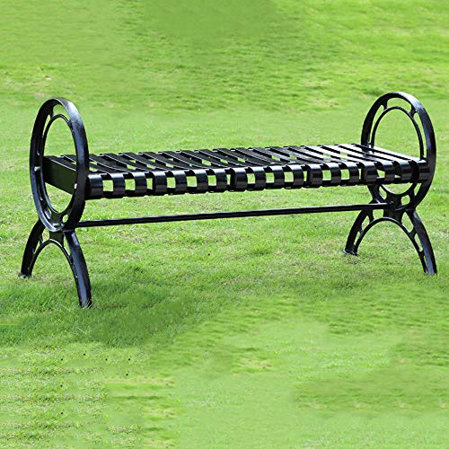 Panca da giardino per il tempo libero all'aperto, Panchina da parco a 2-3 posti con bracciolo circolare, Banchi decorativi per portico con struttura in acciaio robusto , seduta in metallo nero