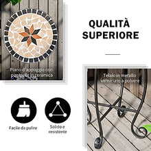 Outsunny Tavolino da Giardino, Tavolo da Esterno in Metallo Nero e Ceramica, Nero e Arancione Ф36 x 58cm