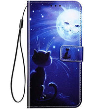 Uposao Cover Compatibile con Samsung Galaxy A30 Cover Portafoglio Custodia Compatibile in a Libro Flip Case 3D Dipinto Porta Carte di Credito Accessori,Gatto e luna