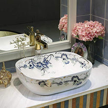 Jgophu, lavabo ovale in ceramica, da appoggio, guardaroba, nave dipinta a mano, lavabo blu e bianco