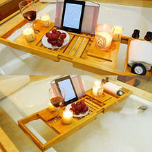 Vasca da Bagno, Scaffale Antiscivolo in Legno 70-104cm Retrattile Porta Cellulare iPad Mensola Portabottiglie da Vino, Adatto per La Casa Dell'hotel Vasca da Bagno