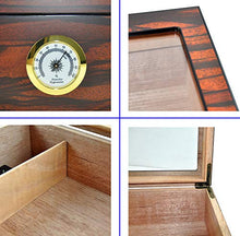 Eitida - Portasigarette da 25 a 50 sigarette con schermo superiore in vetro temperato in legno di cedro spagnolo Handcraft con igrometro e umidificatore integrato Macassar