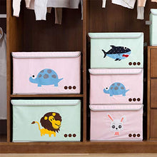 WANCR Pieghevole Scatola portaoggetti con Coperchio cubi Giocattolo per Bambini, Finitura Box Vestiti Coperta Cassette in Organizer per Camera da Letto Armadio Contenitore Green Lion