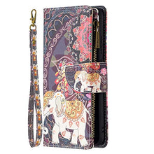 Miagon 9 Slot per Schede Custodia per Xiaomi Redmi 9A,Colorato Cerniera Portafoglio a Libro in PU Pelle Flip Cover Kickstand Magnetica Case Antiurto,Elefante Fiore