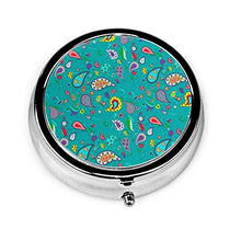 Pretty Paisley On Teal - Contenitore rotondo per pillole a 3 scomparti, in metallo, per medicina e vitamine, per viaggi all'aperto