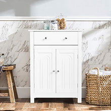 COSTWAY Armadietto da Terra per Bagno, Mobile Autoportante con Cassetto e Mensole, in Legno, Bianco 80x60x30 cm