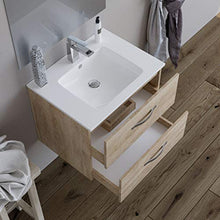 Mobile bagno SOSPESO 60 cm con lavabo in ceramica e specchio con cassetti ROVERE CHIARO LINDA 8260