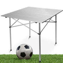 BAKAJI Tavolo Tavolino Camper Campeggio Picnic in Alluminio Pieghevole Top Arrotolabile Salvaspazio e Leggero, Ideale per Sagre Fiere Giardino Casa (70 x 70 cm)