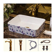 lilili Lavabo da Appoggio Lavabo Bagno, Ceramica Lavandino da Appoggio Laterale dell'Acqua Quadrato Trucco Unico Bacino 48x37x13cm (Color : There Are Accessories)