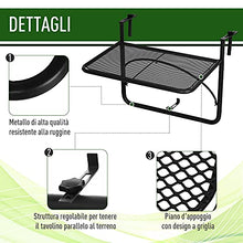 Outsunny Tavolino da Appendere alla Ringhiera del Balcone Regolabile in Altezza Ferro 60 x 56.5 x 45 cm Nero